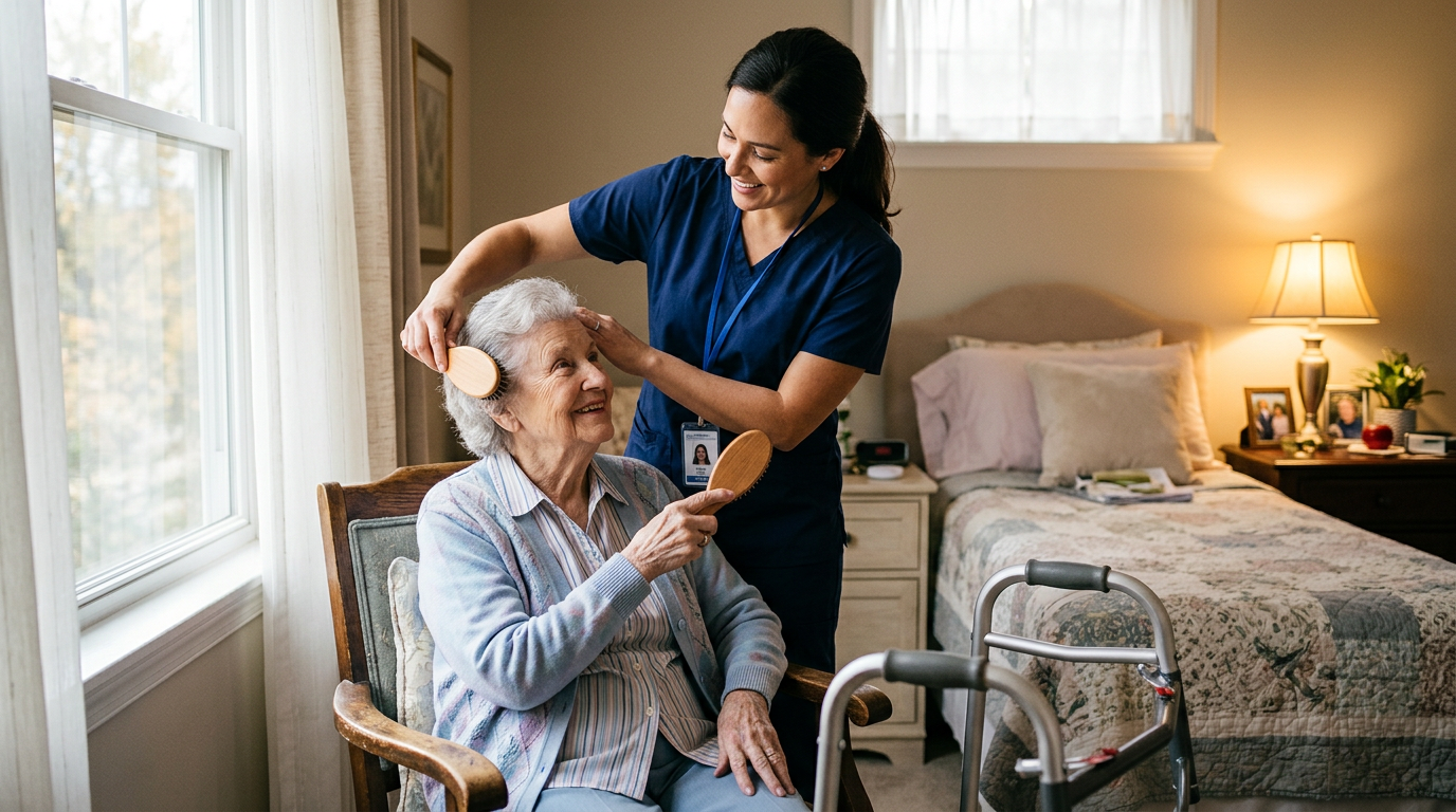 Caregiver assisting an elderly client